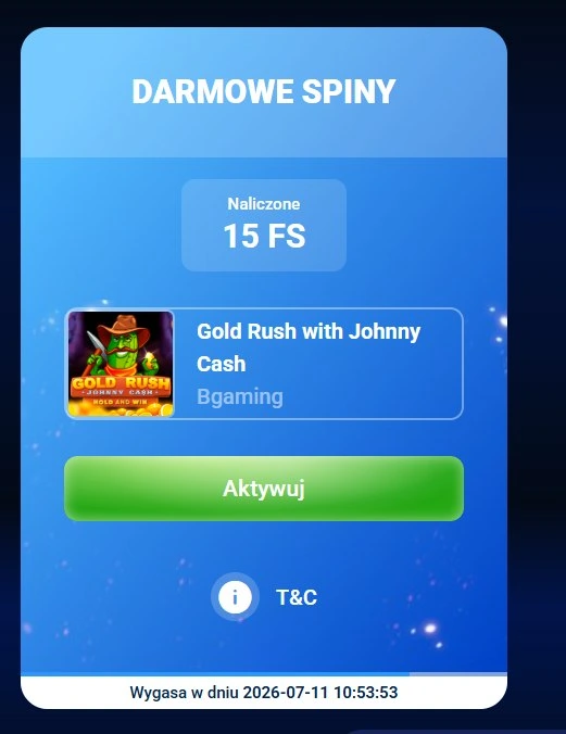 Informacja o otrzymaniu free spinów w Azurslot
